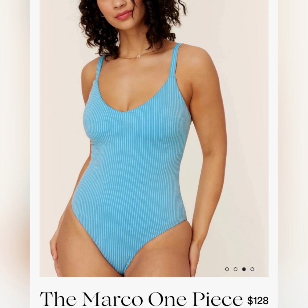 Andie, The Marco One Piece Swimsuit, Size XL, Blue & Gold Stripe